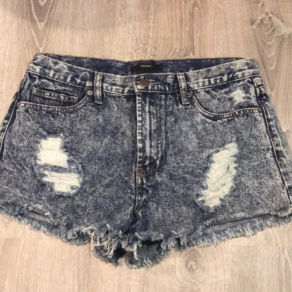 Frayed High Rise Denim Shorts Size 29